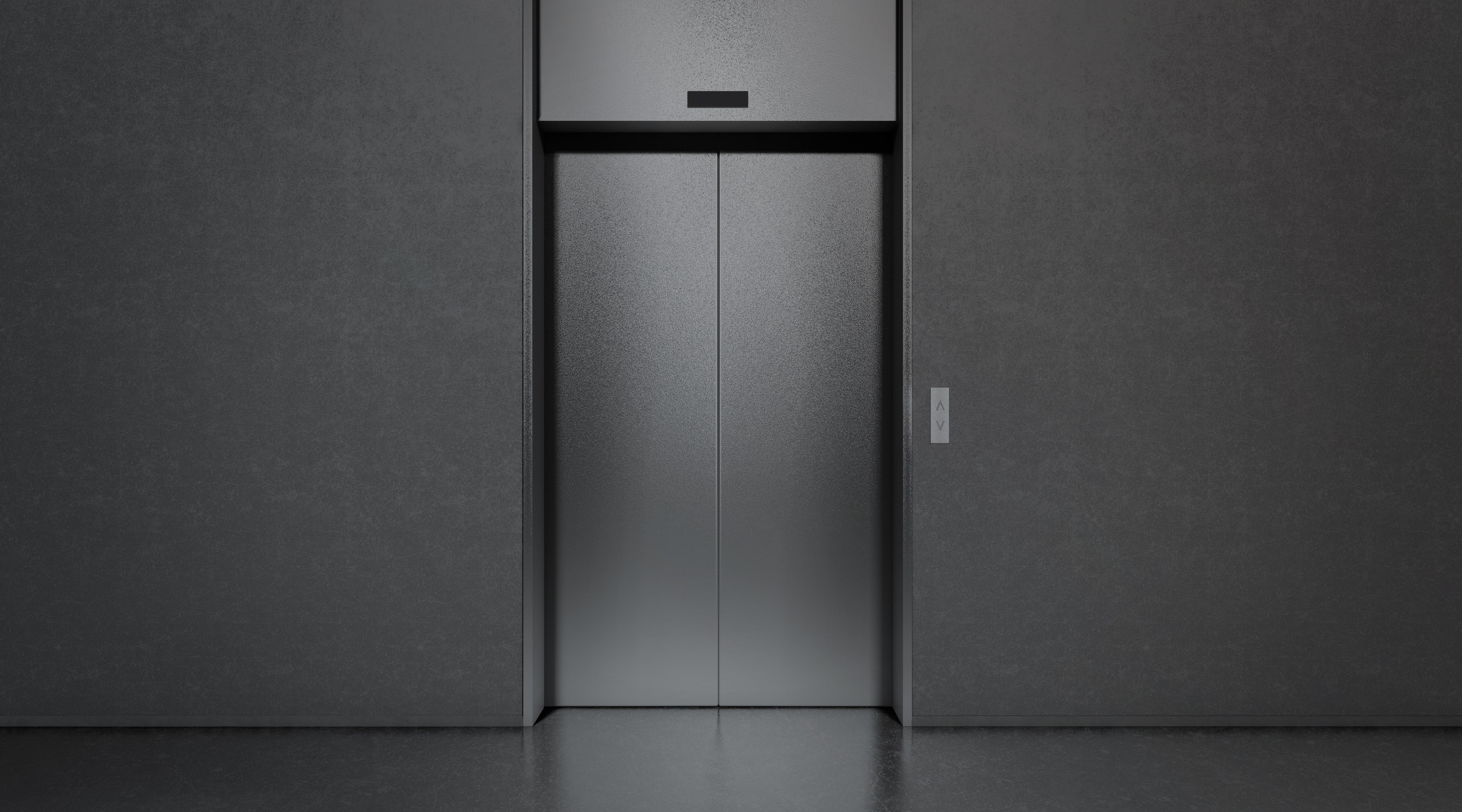 Blank black closed elevator in office floor interior mock up