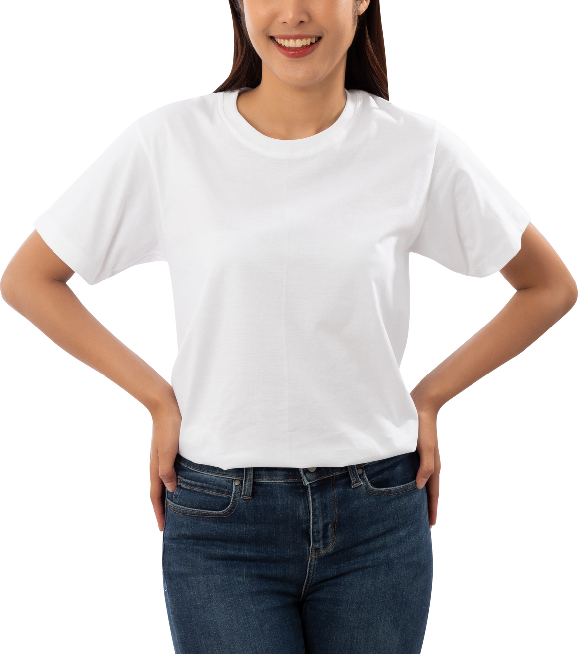 Young woman in white T shirt mockup cutout, Png file